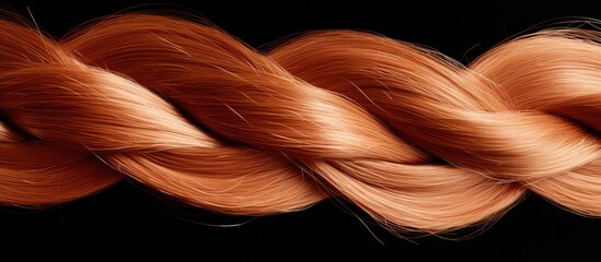 Female long red blonde hair close up as a background Beautifully laid braid carroty curls Hair care shampoo and balsam for colored hair Hairdressing procedures Copy space with space for text
