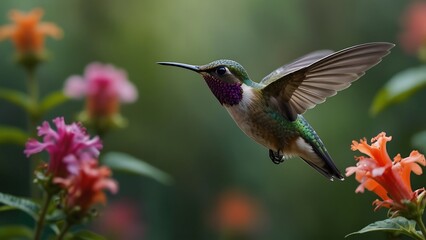 Fototapeta premium Whispers of Spring: Hummingbird Meets Flower