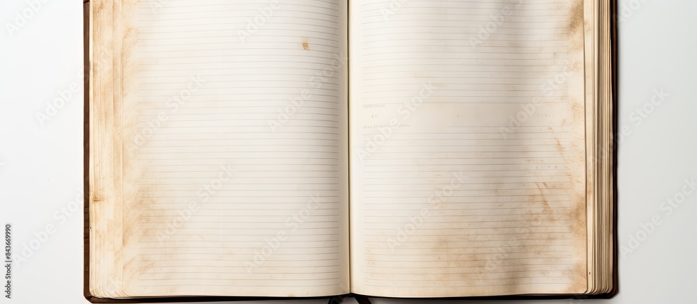 Aufkleber An open empty old notebook isolated on a white background Copy space