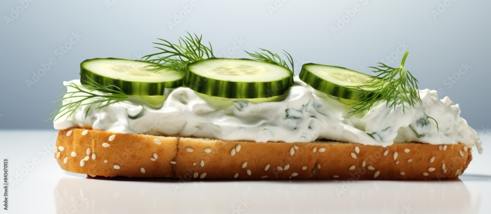 Poster sandwich with cottage cheese cucumber and dill copy space