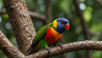 Obraz premium The red-collared lorikeet (Trichoglossus rubritorquis) is a species of parrot found in wooded habitats in northern Australia