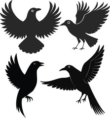 set of black bird silhouettes vector elements vector