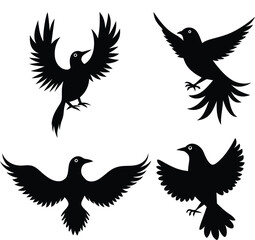set of black bird silhouettes vector elements vector