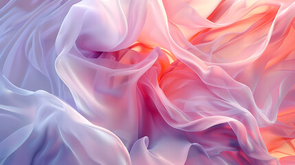 Obraz premium A light flowy artistic silk wavy background. Resembling pastel color cloth fabric. Abstract colorful waves serene backdrop. AI generated