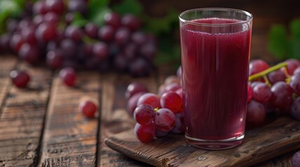 Glass of grape juice placed on a wooden surface