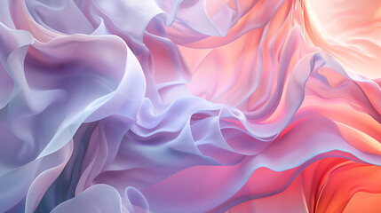 Obraz premium A light flowy artistic silk wavy background. Resembling pastel color cloth fabric. Abstract colorful waves serene backdrop. AI generated