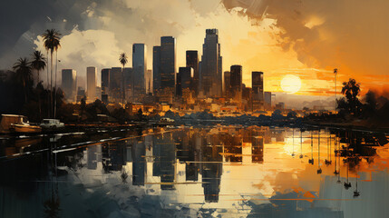 Los Angeles skyline at golden hour