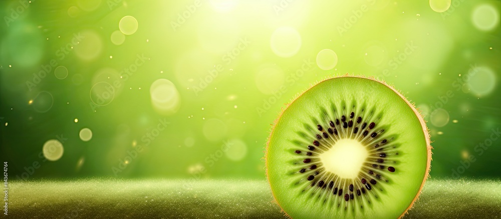 Poster slice of green raw kiwi fruit background frame and border copy space