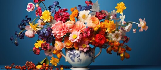 full blooming flowers in the vase. copy space available