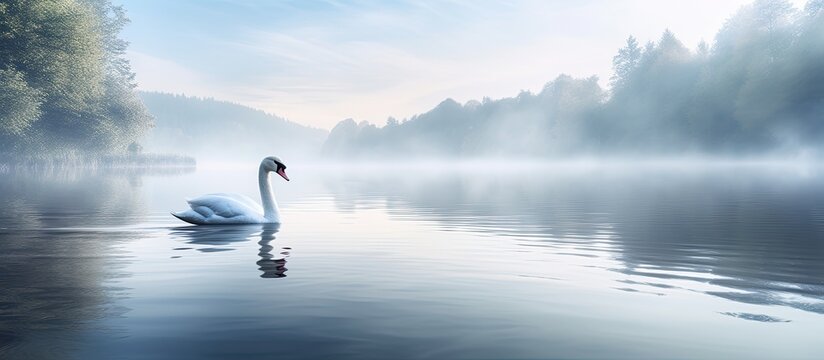 Swan on Quiet and Peaceful Lake. copy space available