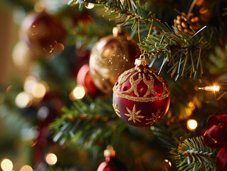 Shiny Red Christmas Ornament with Gold Glitter