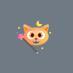 Magic Orange Cute Cat Character Glossy Sub Bit Badge Streamer Graphics Games UI Moon Pencil Magic Wand Stars Emblem Twitch Game Icon Isolated Vector Design