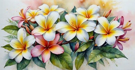 Obraz premium Vibrant and Colorful Plumeria Flower Arrangement