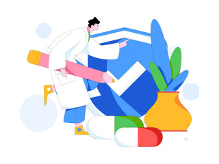 Medical characters fighting the epidemic flat vector concept operation hand drawn illustration
