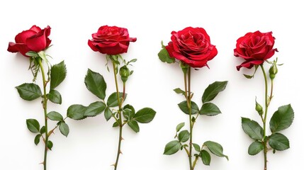 Four red roses on a white background with clipping path