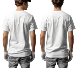 Blank canvas, two models showcase a classic white t-shirt