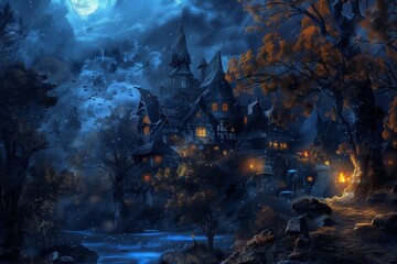 spooky night castle by generative ai