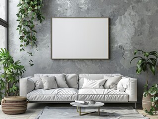 Modern White Screen Photo Frame for Advertising in Minimalist Interior Design Setting