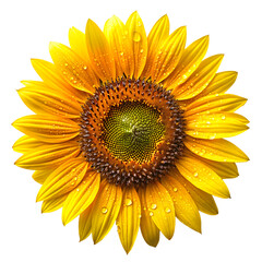 A Closeup of Beautiful Sunflower With Water Droplets, Top View