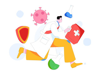 Medical characters fighting the epidemic flat vector concept operation hand drawn illustration
