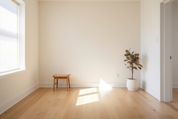 Fototapeta premium Minimal hallway and chair in corner flooring hardwood plant.