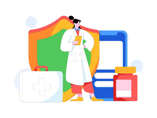 Medical characters fighting the epidemic flat vector concept operation hand drawn illustration
