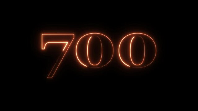 Abstract neon 700 number animation 4k video.