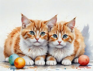 Digital Art of Two Adorable Cat Portraits