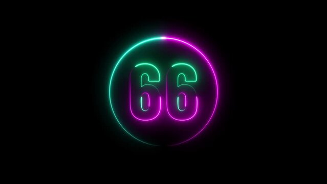 66 number neon text animation background. Business number icon digit video
