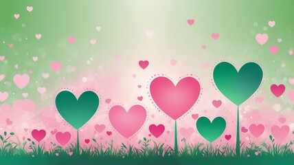 Pink hearts border on green background