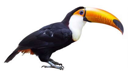 Naklejka premium Serene toco toucan displays a stunning array of vibrant colors against a pure white backdrop
