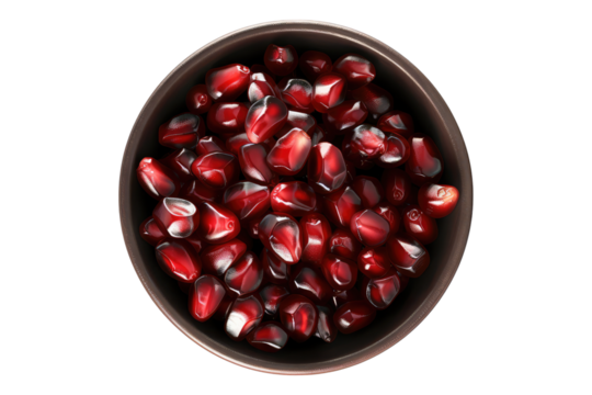 Pomegranate seeds in a bowl isolated on transparent background
