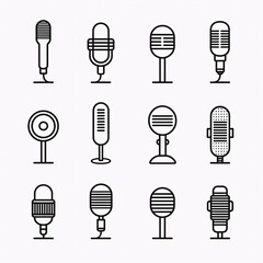 Simple Microphone Icon Set with Editable Outline and Pixel Perfect Design, 24x24px, Isolated on White Background
