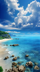 Coastal Harmony: The image depicts a harmonious blend of sea, sky, and land.