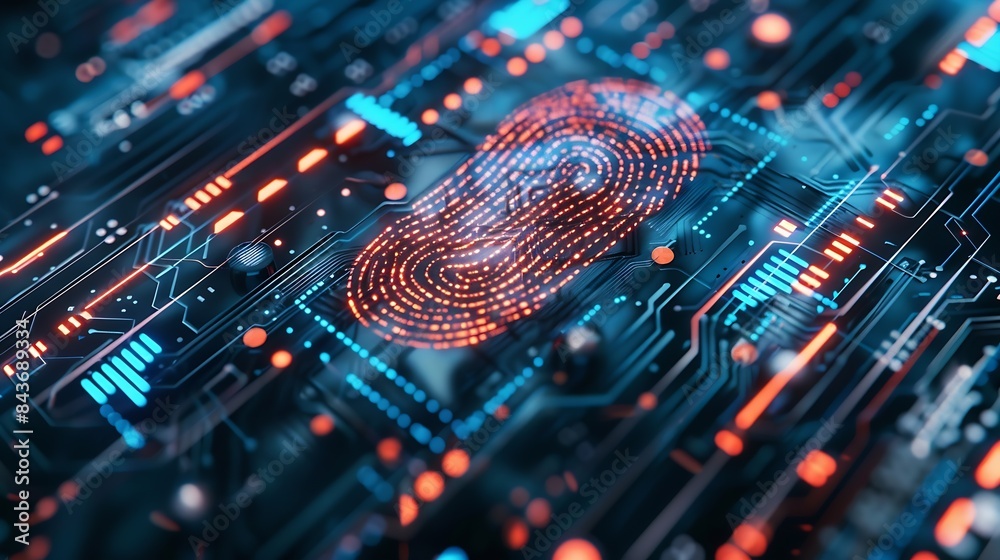 Fototapete Fingerprint scan provides security access with biometrics identificationFuturistic Technology in smart business high efficiency using ai artificial intelligenceRPA5gbig dataiotvrmixed  : Generative AI