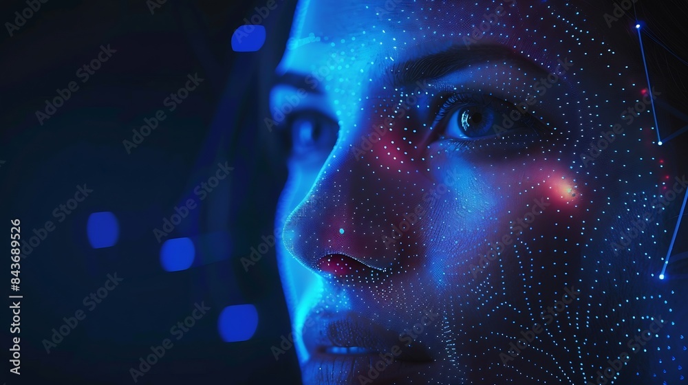 Fototapete technological scanning biometric facial recognition face id technological scanning face of woman to 