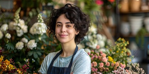 Smiling Florist Arranging Colorful Bouquet