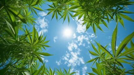 Fototapeta premium Cannabis plant growing in outdoor field in a large plantation farm.