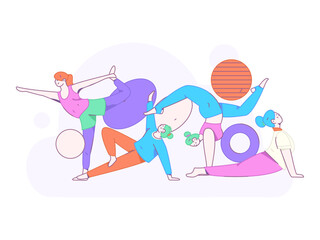 Practicing yoga, physical and mental health, flat vector character concept, operation hand drawn illustration
