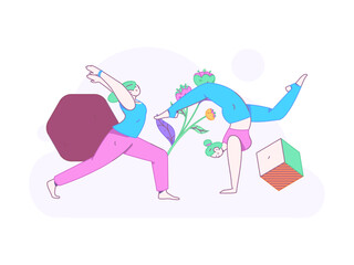 Practicing yoga, physical and mental health, flat vector character concept, operation hand drawn illustration
