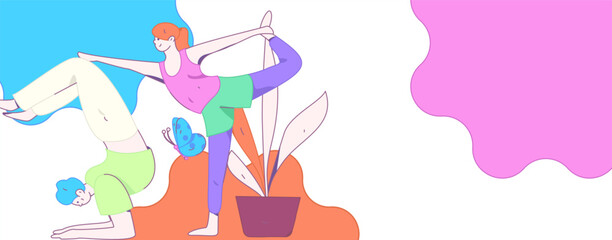 Practicing yoga, physical and mental health, flat vector character concept, operation hand drawn illustration
