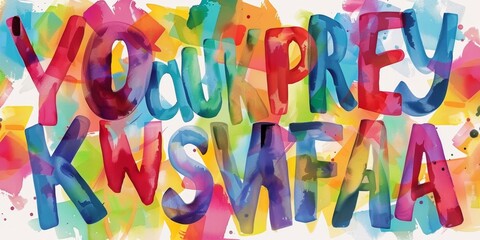 Fototapeta premium Vibrant Watercolor Collage: Creative Alphabet Artwork Captivating Kids' Imagination in 4K HD Wallpaper