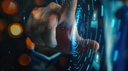 Cyber security online banking data protection Businessman using fingerprint indentity and face id to access personal financial data biometrics security on mobile banking app innovation : Generative AI