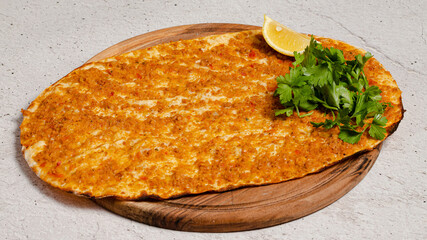 Turkish lahmacun on tray isolated	