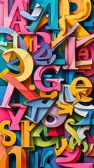 Obraz premium Colorful Alphabet Collage: Creative Handmade Paper Artwork for Kids' Classroom Decor and 4K HD Background