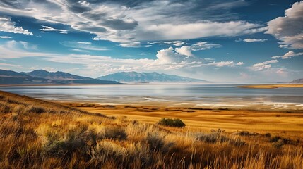 Fototapeta premium antelope island state park and the great salt lake in Utah : Generative AI