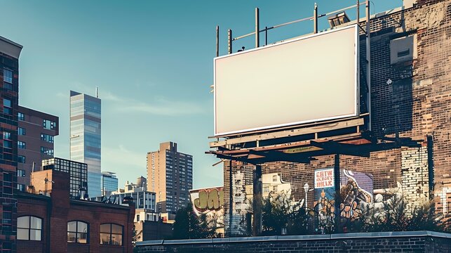Outdor advertising in the city mockup Large billboard on roof top of brick building : Generative AI