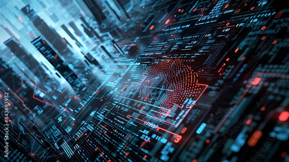 Poster the fusion of art and technology in my captivating collection Discover the power of digital security systems biometric fingerprint scanning and hightech cyber protectionSafeguard your  : Generative AI