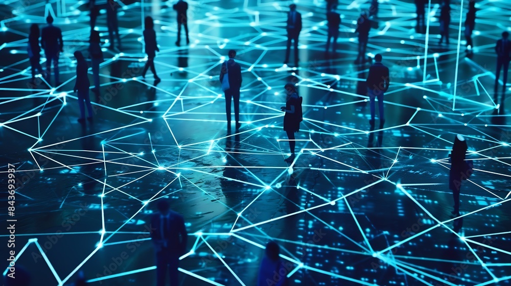 Fototapete Communication technology  smart connection IOT and people network technology concept People using connective device to connect to the secured internet network and cloud computing serve : Generative AI