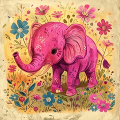 Obraz premium pink elephant with flowers